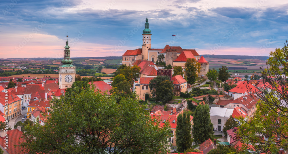 Mikulov Castle Surroundings Panoramic View in South Moravia, Czech Republic as Seen from Goat Tower (Kozi Hradek)