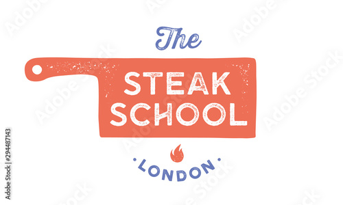 Meat logo. Logo for Cooking school with icon chef knife, text typography