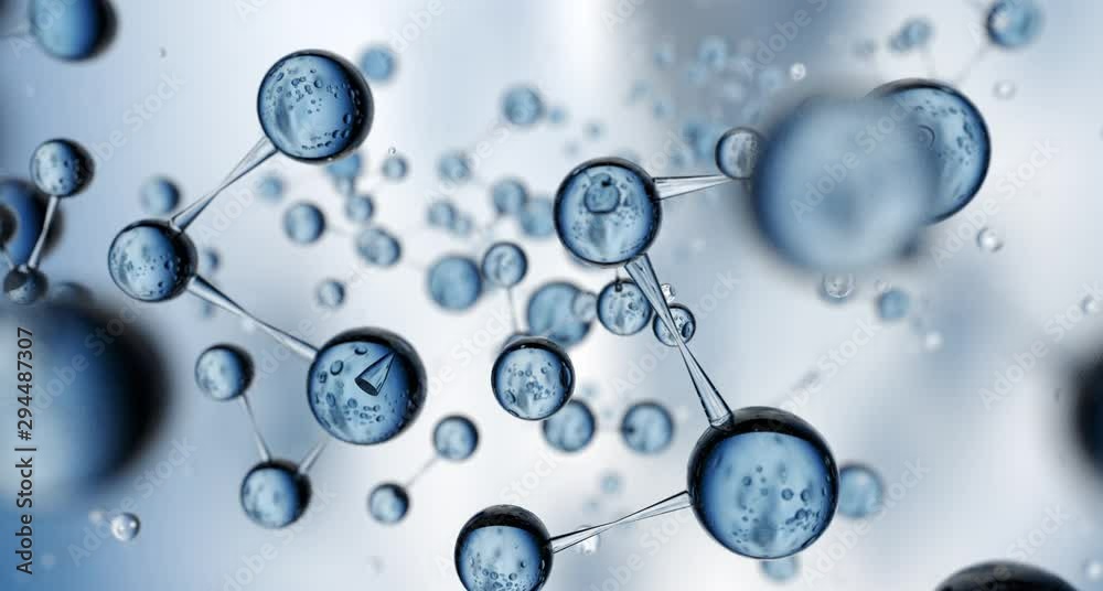Slow motion macro of micro hi tech water molecules is analyzed with microscope for biochemistry and dna research in futuristic scientific laboratory. 