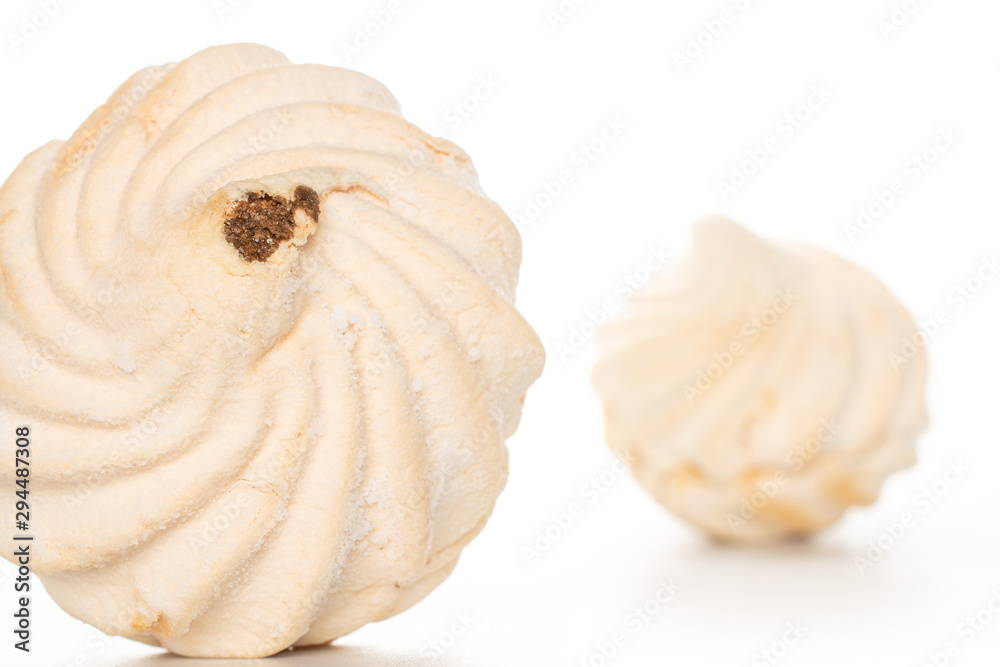 Group of two whole apricot fresh pastel zefir front focus isolated on white background Group of two whole apricot fresh pastel zefir front focus isolated on white background