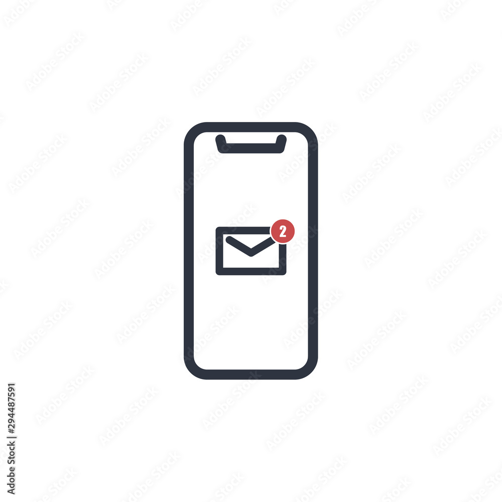 new message icon on screen phone. vector flat outline symbol new message icon on screen phone. vector flat outline symbol