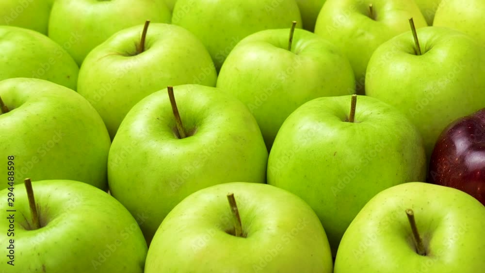 Red Apple In Green Apples. Many apples at table. Healthy diet