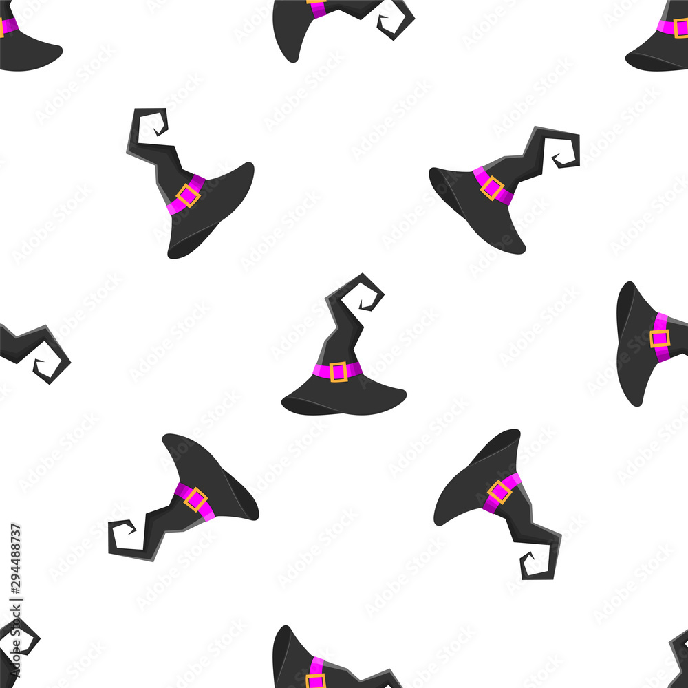 Seamless pattern with witch hats. Halloween background. Vector