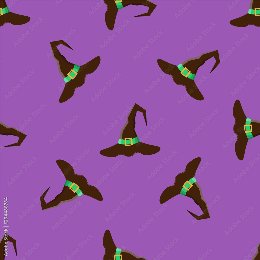 Seamless pattern with witch hats. Halloween background. Vector