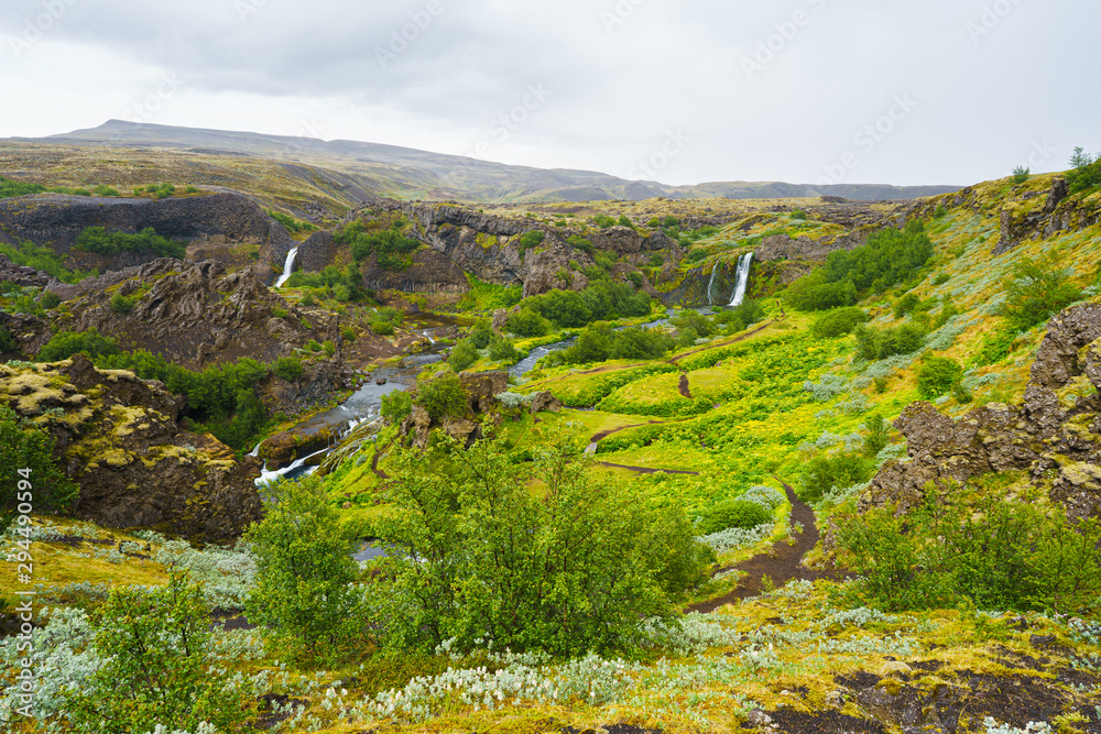Gjain Valley in Iceland on a Rainy Day in Spring