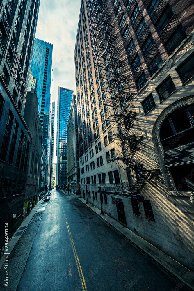 Street in Chicago with morning light