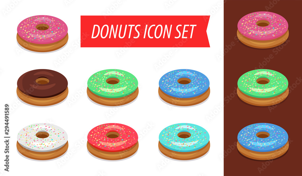 Donut icon Set isolated on white background - Cartoon pictogram of tasty  pastry for illustration Donut shop or Holiday menu of Desserts. Stock  Vector | Adobe Stock
