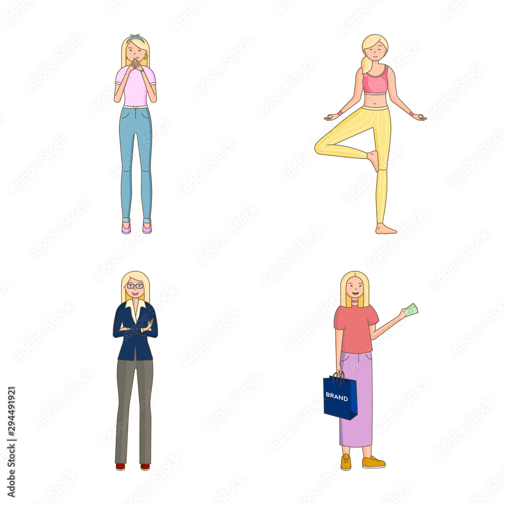 Isolated object of woman and body icon. Collection of woman and style stock symbol for web.