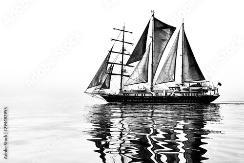 Sailing ship. Sailboat in the sea under sail. Yachting sport and cruise