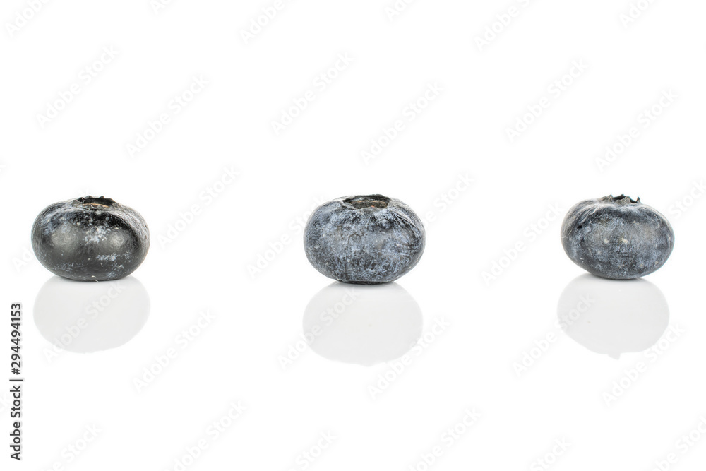 Group of three whole fresh blue blueberry isolated on white background Group of three whole fresh blue blueberry isolated on white background