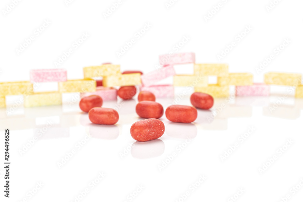 Lot of whole arranged sweet pastel candy isolated on white background Lot of whole arranged sweet pastel candy isolated on white background