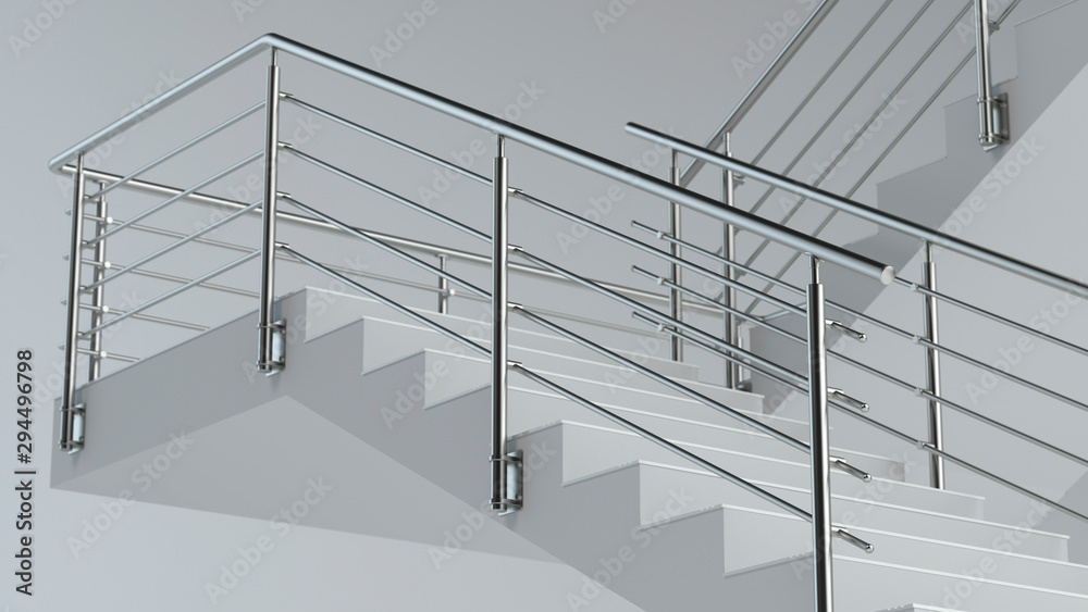 Fototapeta Stairs and stainless steel railing v3, 3D illustration