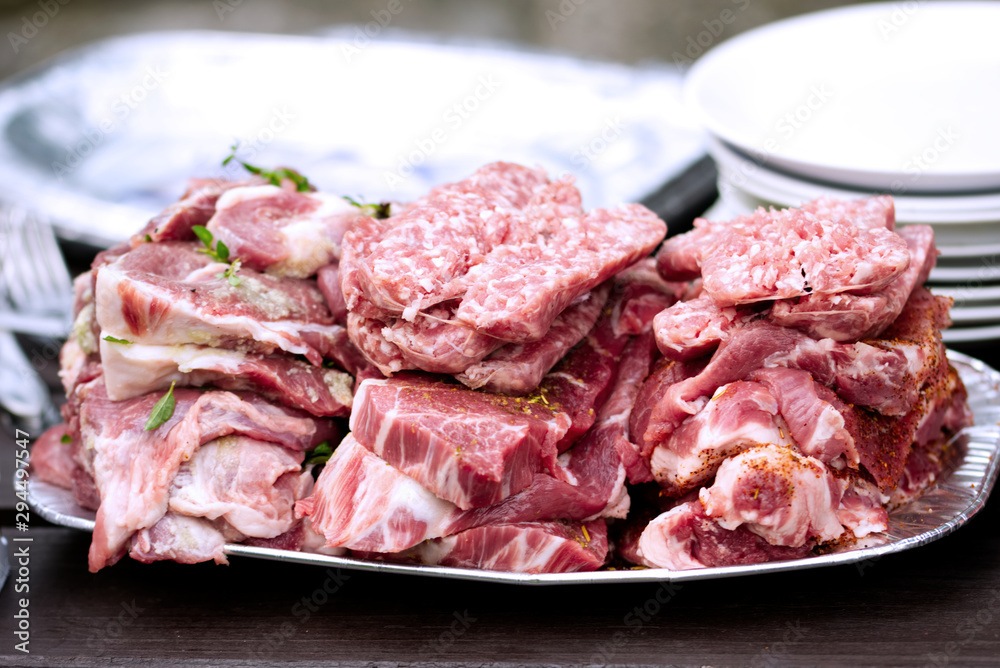 Meatt prepared for barbecue
