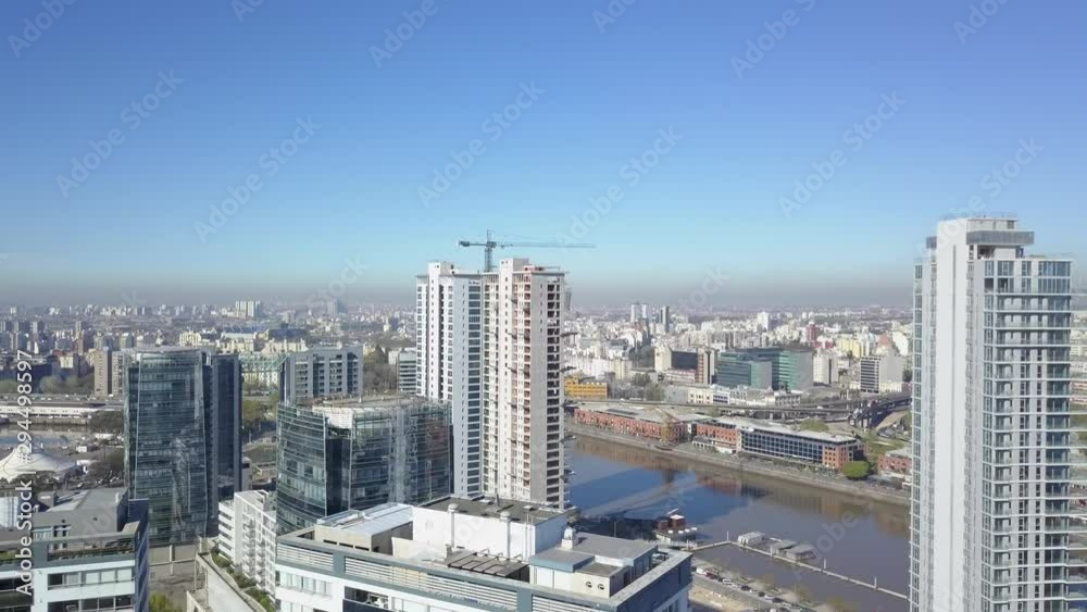 Aerial revealing high-rise condo and office buildings in Puerto Madero, Buenos Aires Aerial revealing high-rise condo and office buildings in Puerto Madero, Buenos Aires