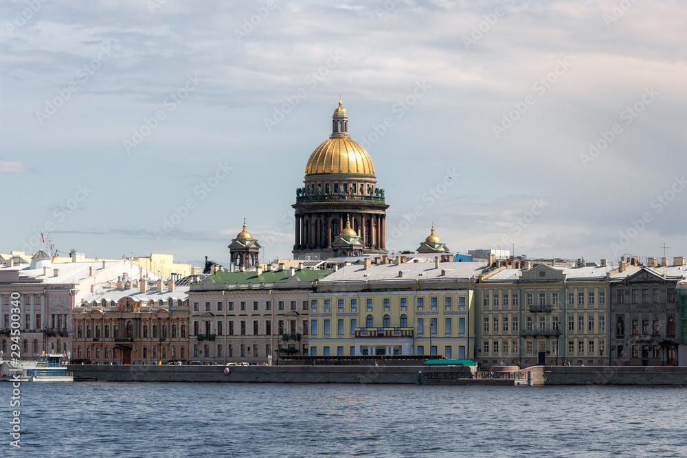 The scenic Dome of Saint Isaac's Cathedral, as seen from Neva River