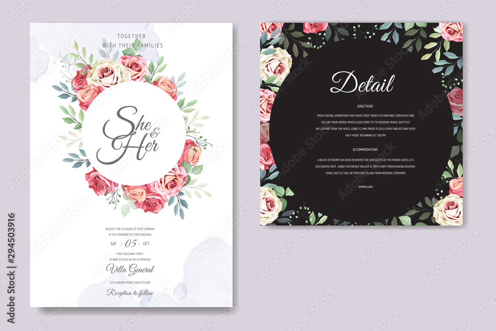 wedding card with beautiful floral template