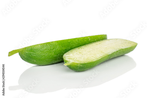 Group of one half one piece of mini green cucumber isolated on white background