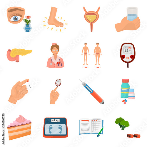 Isolated object of mellitus and diabetes sign. Set of mellitus and diet stock vector illustration.