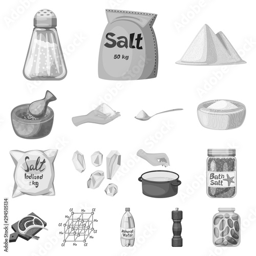 Vector design of salt and food logo. Set of salt and mineral stock symbol for web.