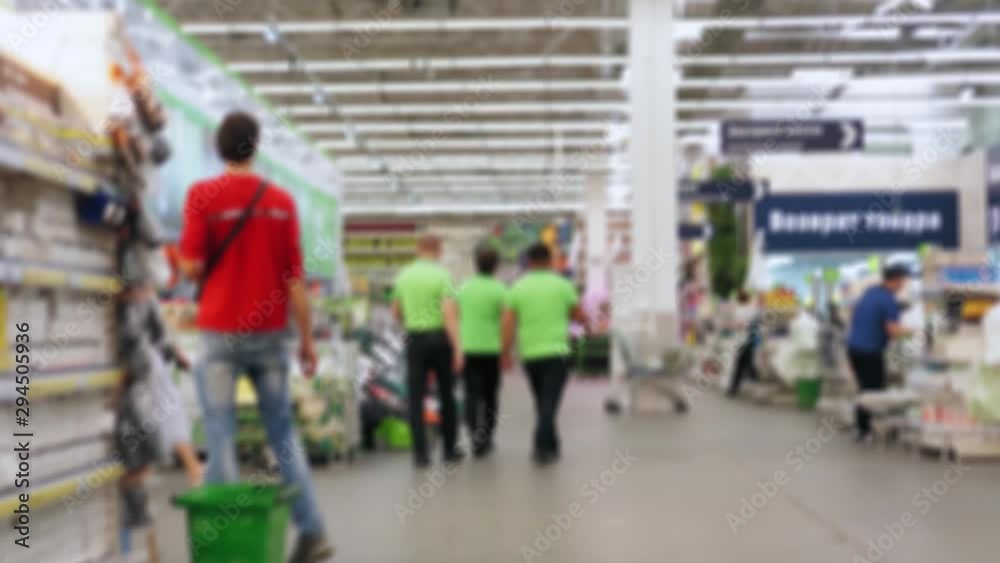Time Lapse. First person view. Movement on the hardware store between the shelves and sections. Seamless looped video. TimeLapse, Ultra HD