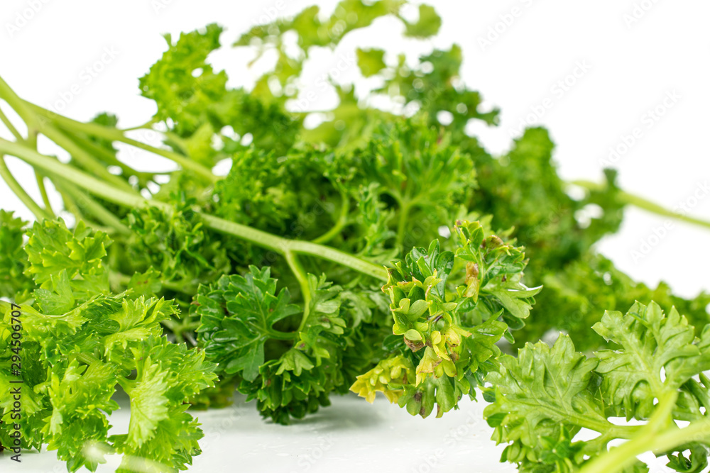 Lot of whole fresh green parsley isolated on white background Lot of whole fresh green parsley isolated on white background