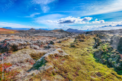 Exotic view of lavas field in the geothermal valley Leirhnjukur, near Krafla volcano photo