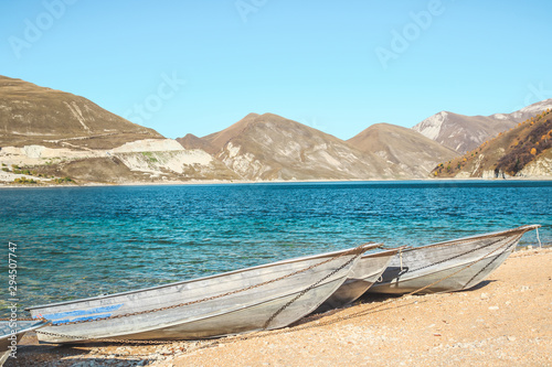 fishing boats on high mountain Kezenoyam Lake