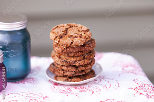 Gingersnap cookies on a plate photo