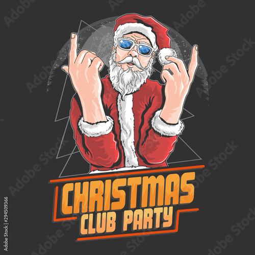 SANTA CLAUS CHRISTMAS NIGHT CLUB DANCE DJ PARTY ARTWORK ELEMENT VECTOR