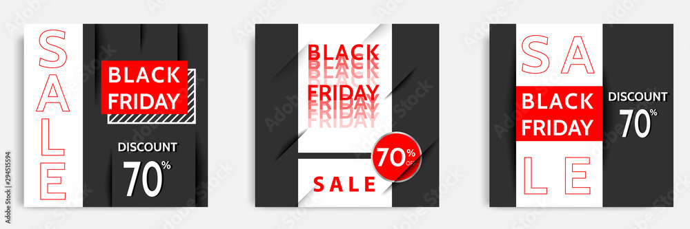 Black Friday sale square banner. Minimal modern geometric shape background  in black and white color