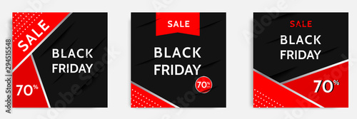 Black Friday sale square banner. Minimal modern geometric shape background in black and white color