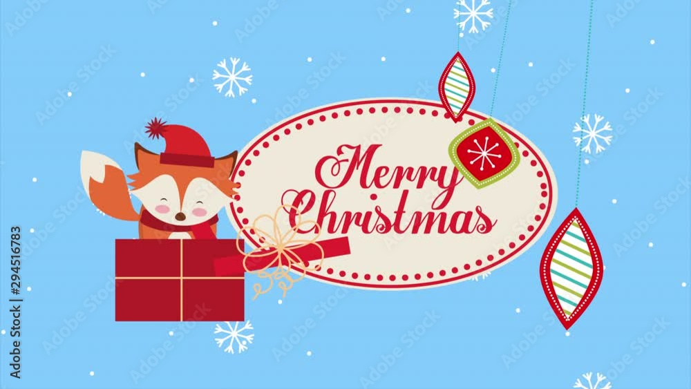 happy merry christmas fox with balls hanging happy merry christmas fox with balls hanging