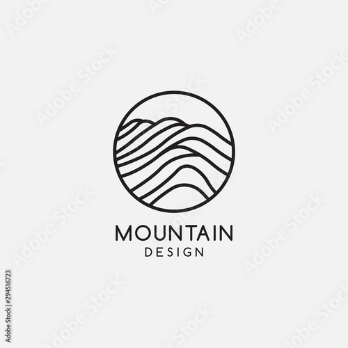 Desert logo template. Round vector linear landscape icon. Minimal abstract symbols for business symbols, badges for travel, tourism, ecological concepts, health, yoga centers