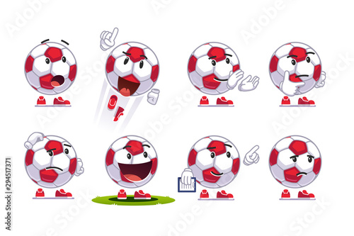 Cartoon soccer ball emoticons set. Football fan