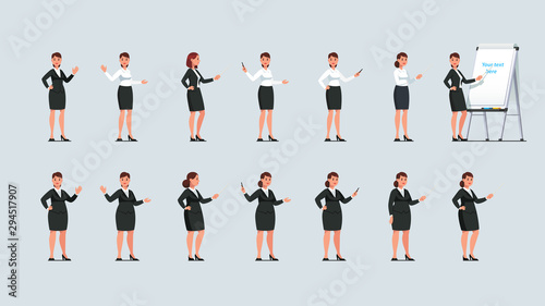Businesswoman point at flipchart with a stick