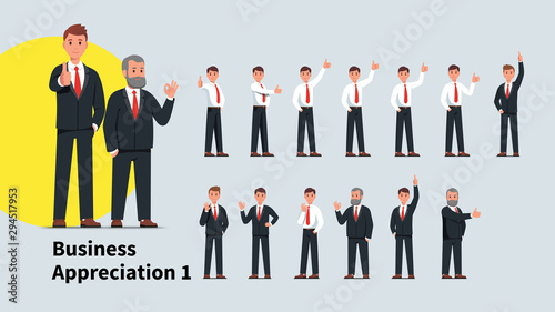 Young, senior business men with thumb up gesture