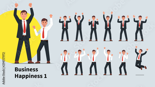 Business men gesturing raised hands with fists