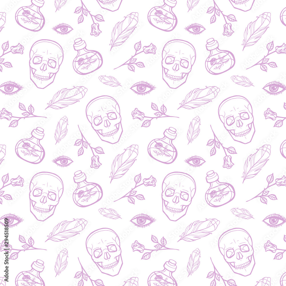 Skull with eyes. Cute Halloween background. Seamless pattern background. Skull with eyes. Cute Halloween background. Seamless pattern background.