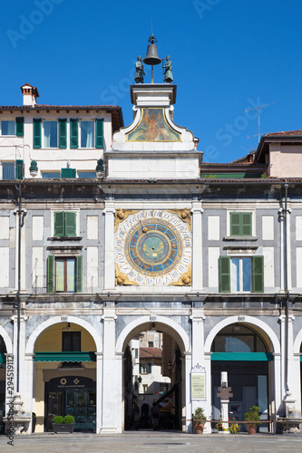 BRESCIA, ITALY - MAY 20, 2016: The tower sun clock on Piazza della Loggia square.