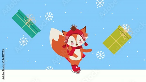 happy merry christmas fox with gifts