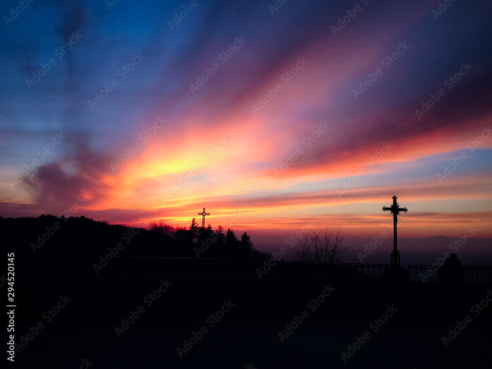 Sunset with crosses