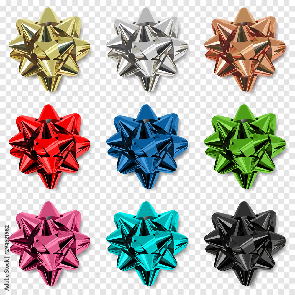 Metallic shiny ribbon big bows vector set isolated on transparent background Metallic shiny ribbon big bows vector set isolated on transparent background