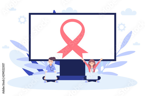 Cancer treatment. Concept of medicine web page .Flat vector illustration isolated on white background. Can use for web banner, infographics, web page.