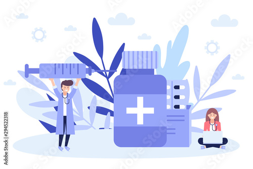 Cancer treatment. Concept of medicine web page .Flat vector illustration isolated on white background. Can use for web banner, infographics, web page.