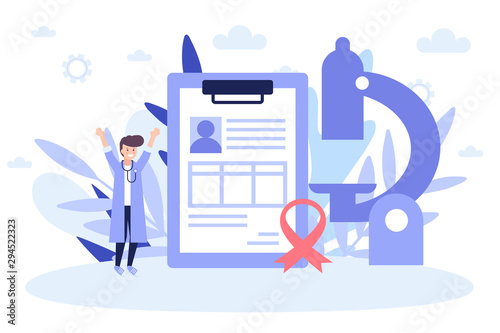 Cancer treatment. Concept of medicine web page .Flat vector illustration isolated on white background. Can use for web banner, infographics, web page.