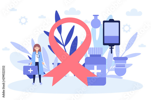 Cancer treatment. Concept of medicine web page .Flat vector illustration isolated on white background. Can use for web banner, infographics, web page.