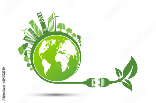 Energy ideas save the world concept Power plug green ecology recycle