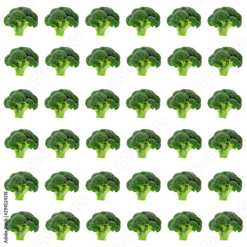 Broccoli vegetable pattern, isolated on white background.