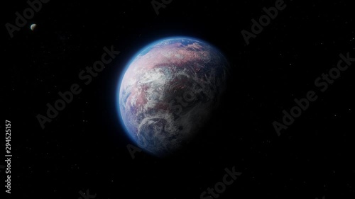 Habitable Earth like alien exoplanet with moon in space 4K photo