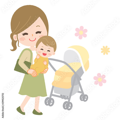 Illustration of a Woman Pulling a Stroller